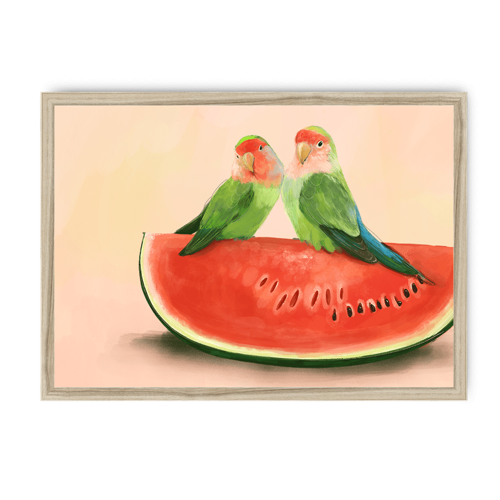 Watermelon Lovebirds Framed Print The Gathering A3 (297 X 420 mm) / Natural / No Mount (All Art) Framed Print