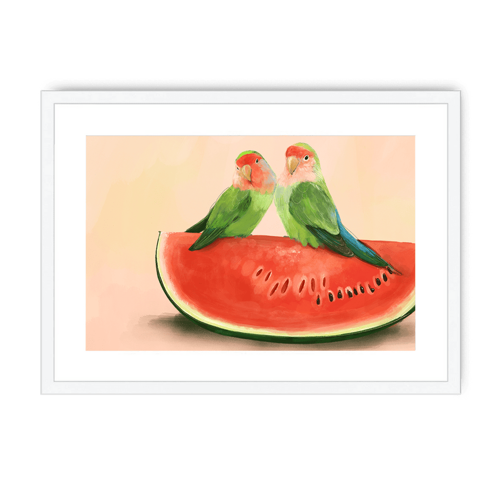 Watermelon Lovebirds Framed Print The Gathering A3 (297 X 420 mm) / White / White Mount Framed Print