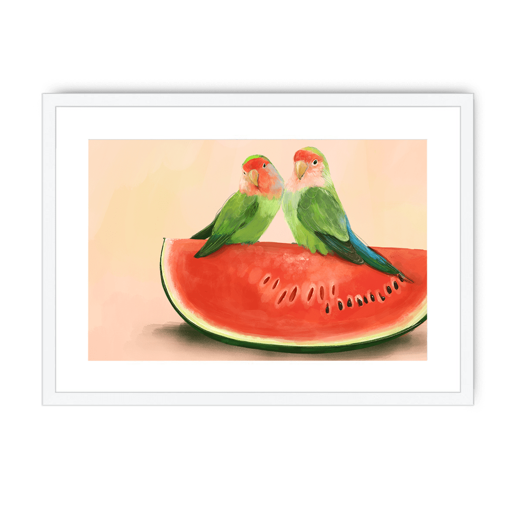 Watermelon Lovebirds Framed Print The Gathering A3 (297 X 420 mm) / White / White Mount Framed Print
